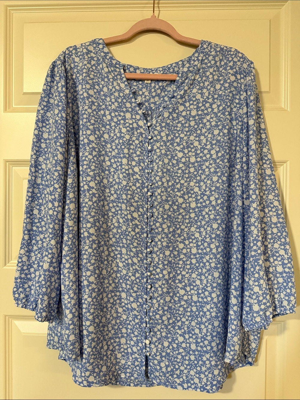 Monday Fun Women’s Blue Floral Button-Front Blouse